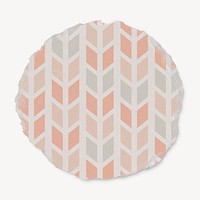 Pink arrow patterned badge, geometric design on ripped paper