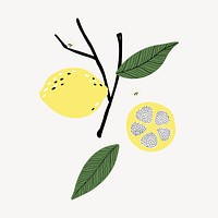 Lemon branch sticker, fruit doodle vector
