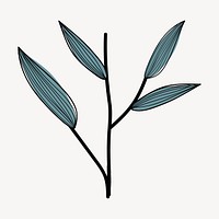 Leaf branch sticker, aesthetic botanical doodle psd