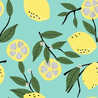 Lemon pattern background, aesthetic fruit doodle vector