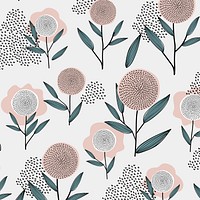 Pink flower pattern background, feminine doodle vector