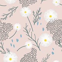 Daisy pattern background, pink aesthetic flower doodle psd