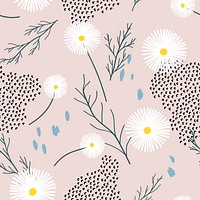 Daisy pattern background, pink aesthetic flower doodle vector