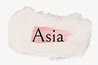 Asia word, ripped paper, pink marker stroke typography