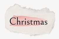 Christmas word, ripped paper, pink marker stroke typography