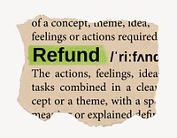 Refund ripped dictionary, editable word collage element psd