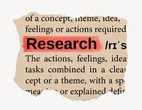 Research ripped dictionary, editable word collage element psd