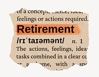 Retirement ripped dictionary, editable word collage element psd