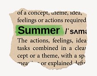 Summer ripped dictionary, editable word collage element psd