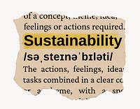 Sustainability ripped dictionary, editable word collage element psd