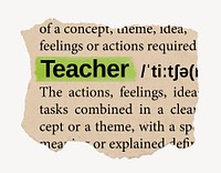 Teacher ripped dictionary, editable word collage element psd