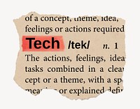 Tech dictionary word, vintage ripped paper design