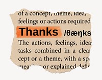Thanks ripped dictionary, editable word collage element psd