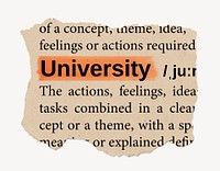 University ripped dictionary, editable word collage element psd