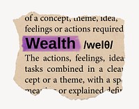 Wealth ripped dictionary, editable word collage element psd