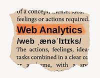 Web analytics ripped dictionary, editable word collage element psd