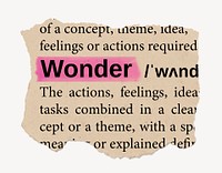 Wonder dictionary word, vintage ripped paper design