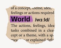 World ripped dictionary, editable word collage element psd