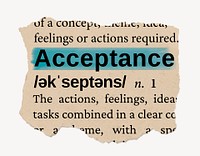 Acceptance ripped dictionary, editable word collage element psd