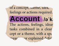 Account ripped dictionary, editable word collage element psd