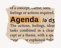 Agenda dictionary word, vintage ripped paper design