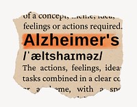 Alzheimer's dictionary word, vintage ripped paper design