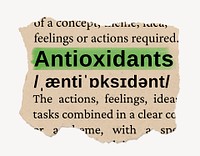 Antioxidants ripped dictionary, editable word collage element psd
