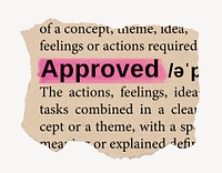 Approved ripped dictionary, editable word collage element psd