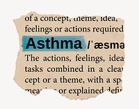 Asthma dictionary word, vintage ripped paper design