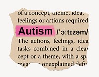 Autism dictionary word, vintage ripped paper design