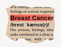 Breast cancer ripped dictionary, editable word collage element psd