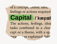 Capital ripped dictionary, editable word collage element psd
