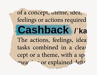 Cashback ripped dictionary, editable word collage element psd