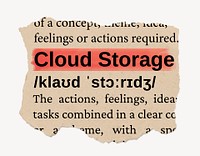 Cloud storage ripped dictionary, editable word collage element psd