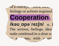 Cooperation ripped dictionary, editable word collage element psd