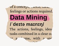 Data mining dictionary word, vintage ripped paper design