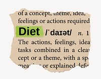 Diet dictionary word, vintage ripped paper design