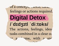 Digital detox dictionary word, vintage ripped paper design