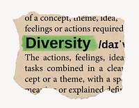 Diversity dictionary word, vintage ripped paper design