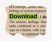 Download ripped dictionary, editable word collage element psd
