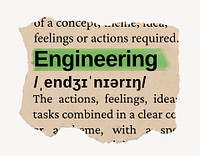 Engineering ripped dictionary, editable word collage element psd