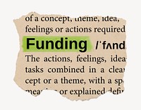 Funding ripped dictionary, editable word collage element psd