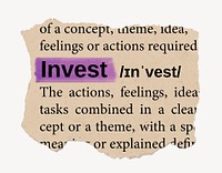 Invest ripped dictionary, editable word collage element psd