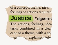 Justice ripped dictionary, editable word collage element psd