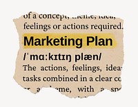 Marketing plan ripped dictionary, editable word collage element psd