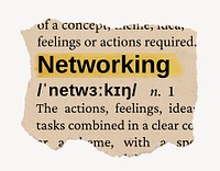 Networking ripped dictionary, editable word collage element psd