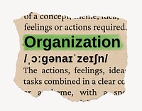 Organization ripped dictionary, editable word collage element psd