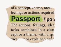 Passport dictionary word, vintage ripped paper design