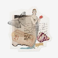 Ephemera, aesthetic collage, cut out paper, off white design