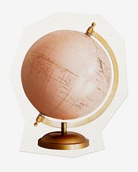 Educational globe, cut out paper design, off white graphic